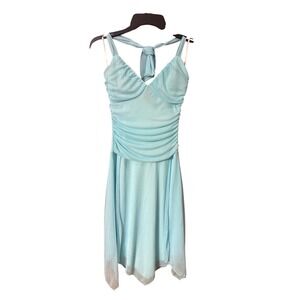 Ruby Rox Light Blue Halter Handkerchief Hem Ruched Mesh Dress Medium